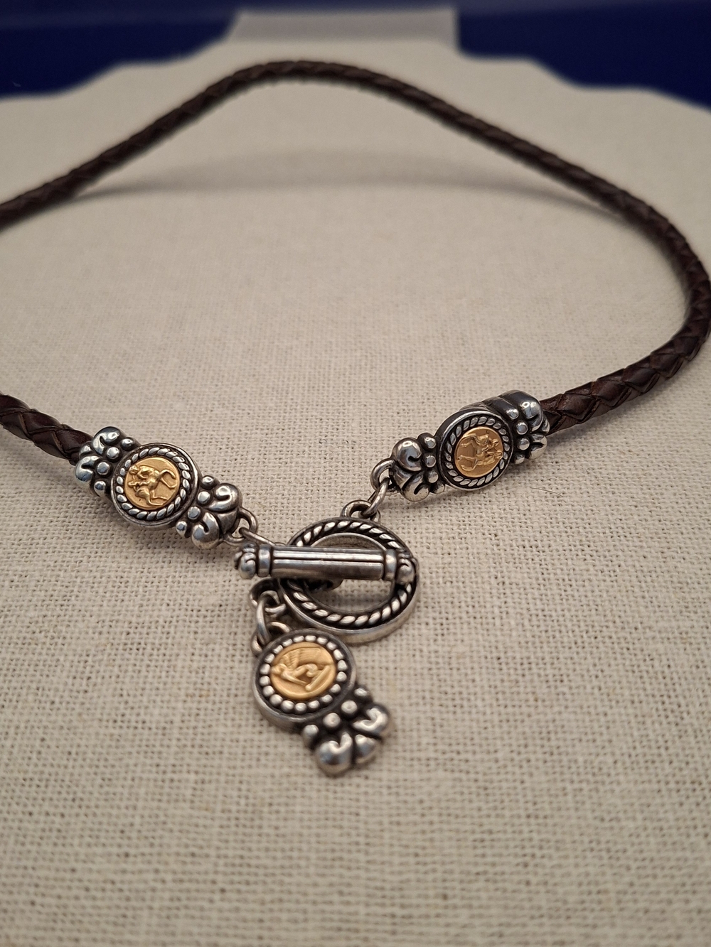 Vintage Brighton Toggle Closure And Braided Leather Necklace
